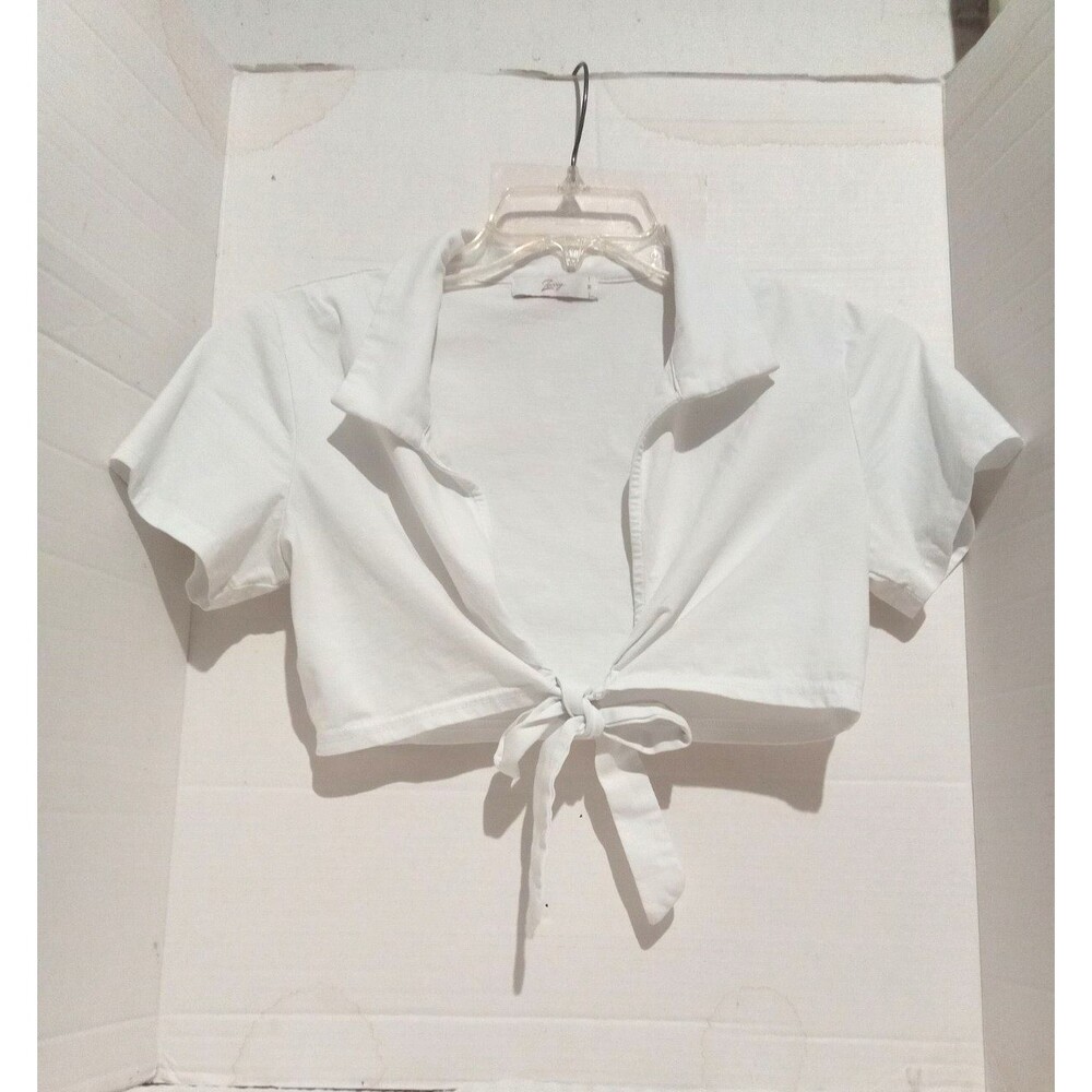 Zexxy Shirt Crop Top Women's Meduim White Twist Front Cropped Short Sleeve